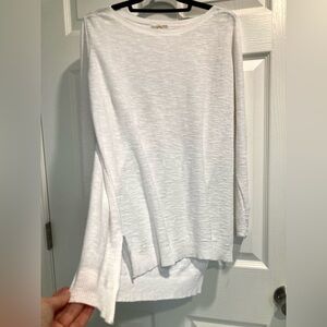 Eileen Fisher S-M Linen Cotton Blend Layering Top Lightweight White Long Sleeve